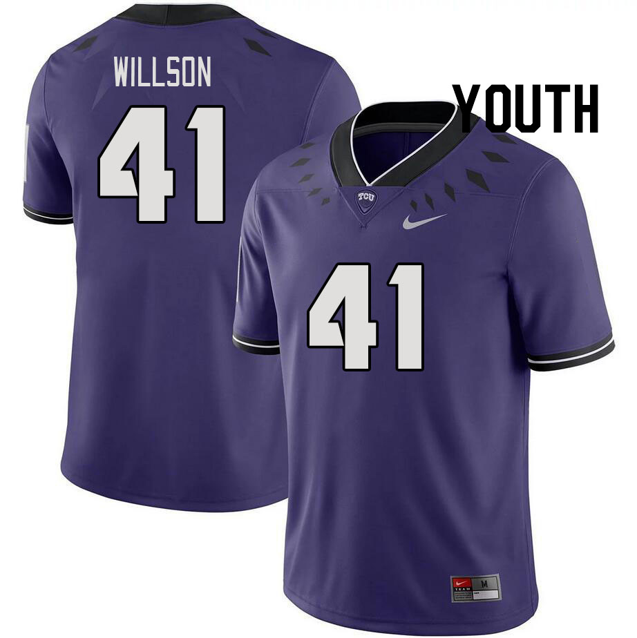 Youth #41 TJ Willson TCU Horned Frogs 2023 College Footbal Jerseys Stitched-Purple